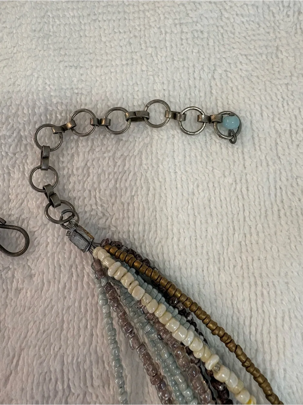Layered Aqua Bead Necklace with Antiqued Silver Discs